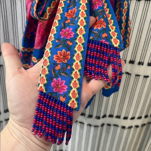 ‼️FINAL PRICE‼️ Farm Rio summer fruit scarf blue romper Bloomies exclusive - NWT - Picture 6 of 7